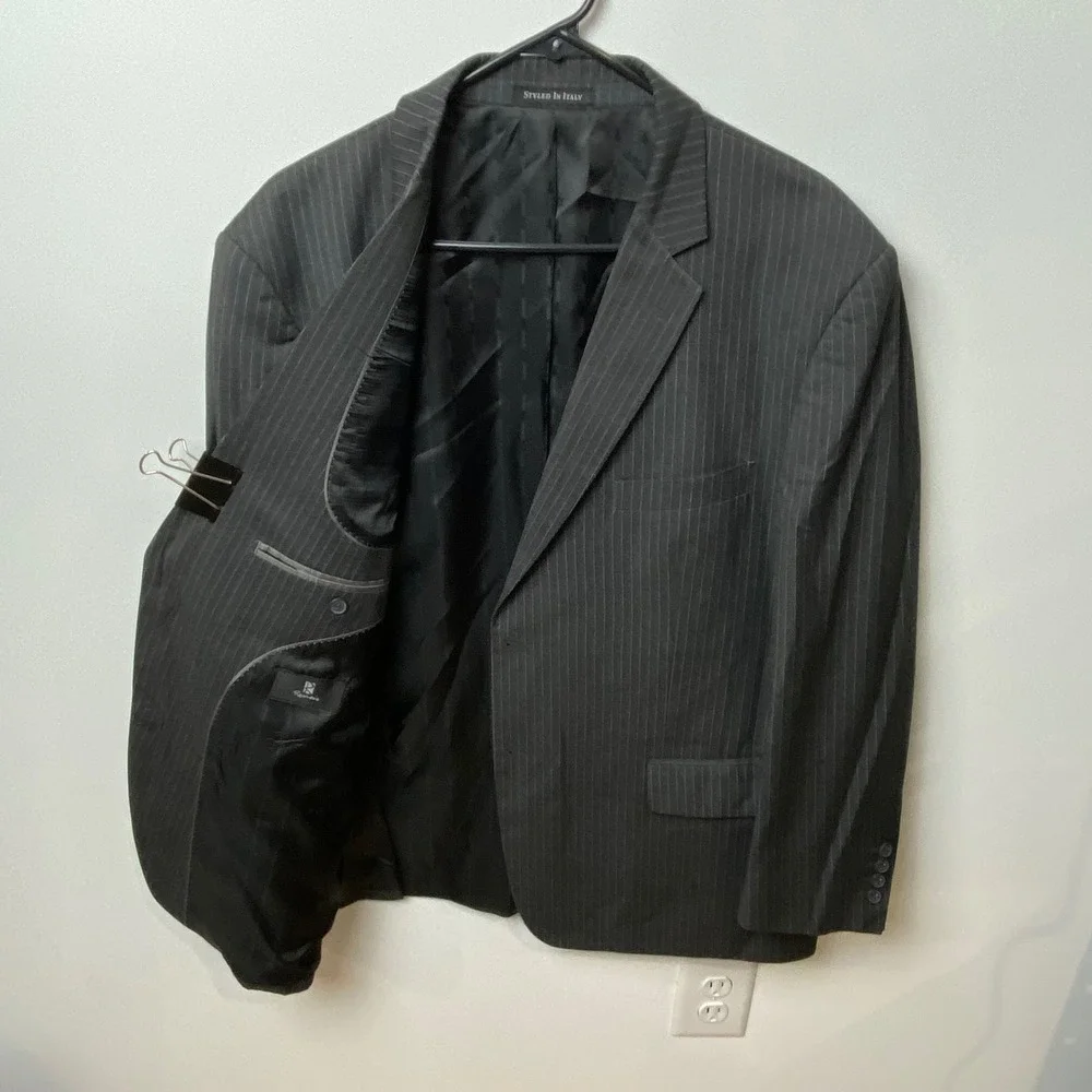 Renoir Mens 46 40 Charcoal Gray Pinstripe 2 Button Suit Super 120s 40x35